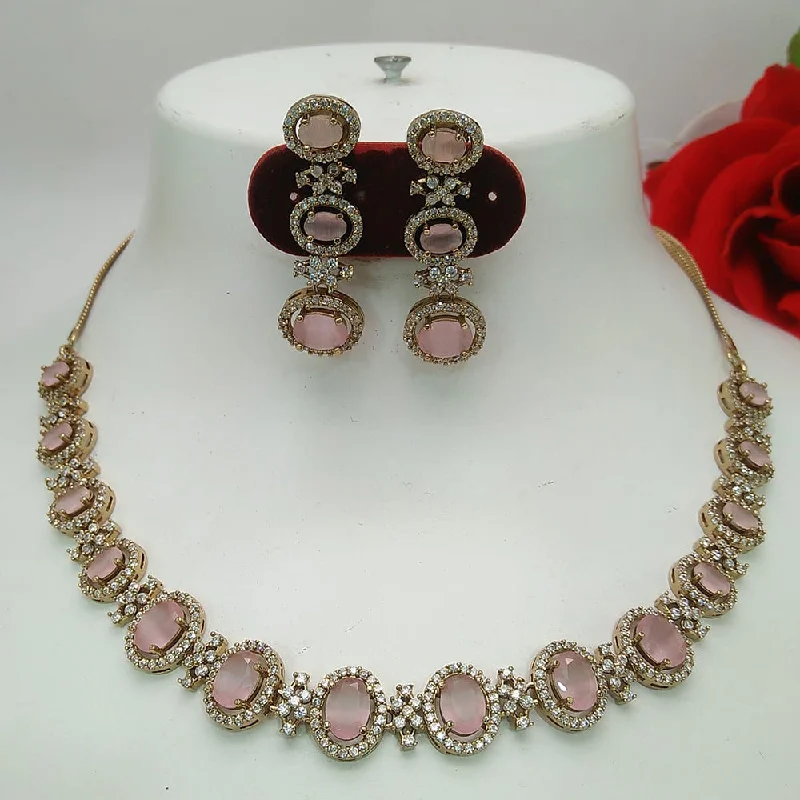 Multi-layer women necklaces-Everlasting Quality Jewels Gold Plated AD Necklace Set