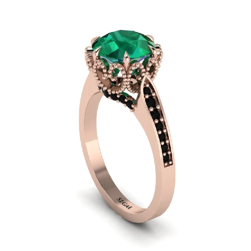 Engagement rings with pave diamonds for women-Emerald Milgrain Engagement Ring - Yara No. 35