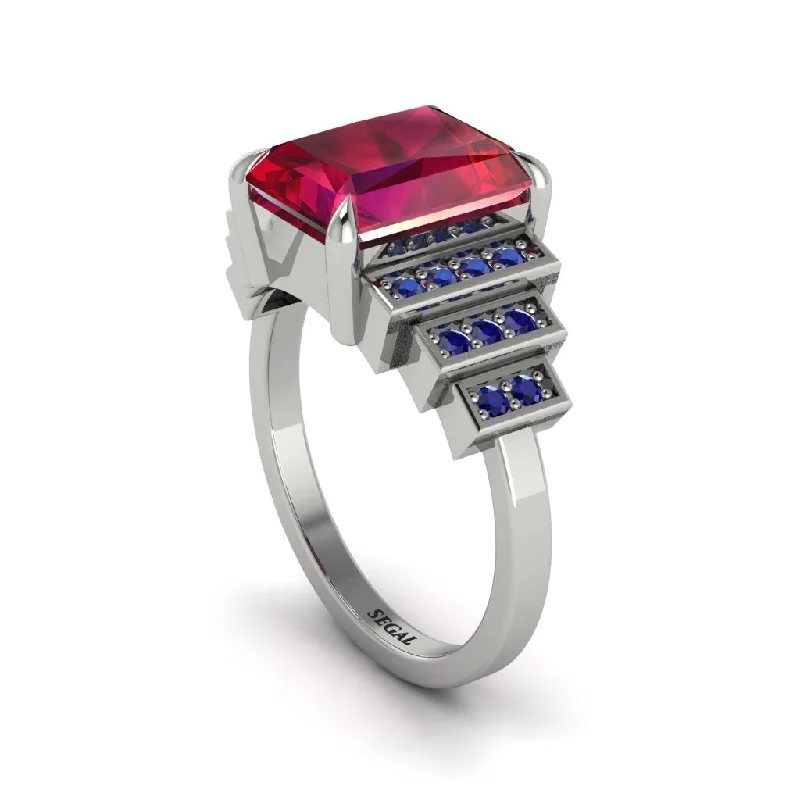 Stackable diamond engagement rings for women-Unique Geometric Radiant Ruby Engagement Ring - Wilma No. 72