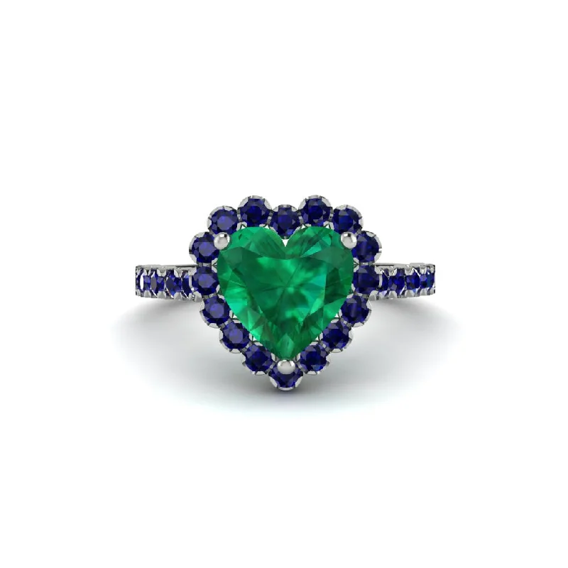 Pear engagement rings for women-Halo Heart Emerald Pave Engagement Ring - Gail No. 66