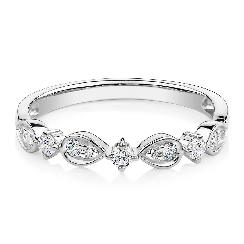 Simple engagement women rings-Wedding or eternity band with 0.33 carats* of diamond simulants in 10 carat white gold