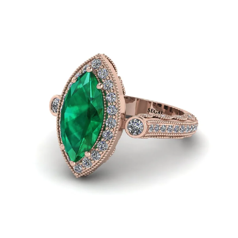 Engagement rings with large diamonds for women-Milgrain Halo Marquise Emerald Engagement Ring - Noreen No. 5