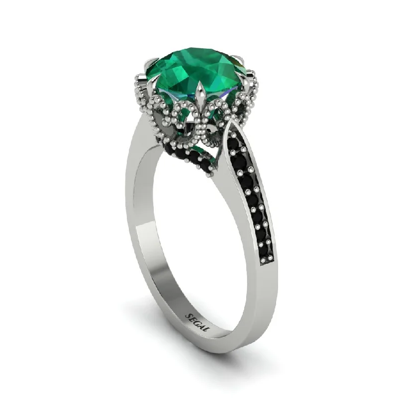 Engagement rings with an intricate design for women-Emerald Milgrain Engagement Ring - Yara No. 36