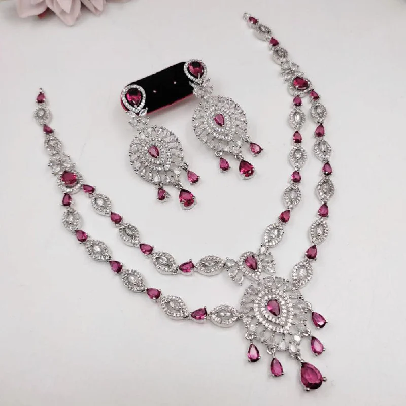 Metal women necklaces-Aamrapali Silver Plated AD Necklace Set