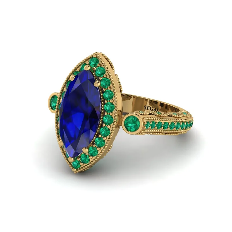 Antique engagement rings for women-Milgrain Halo Marquise Sapphire Engagement Ring - Noreen No. 28