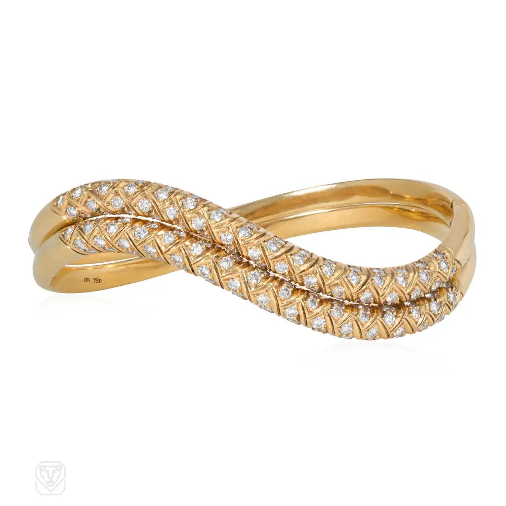 Bangles for women-Pair of gold and diamond wave bracelets