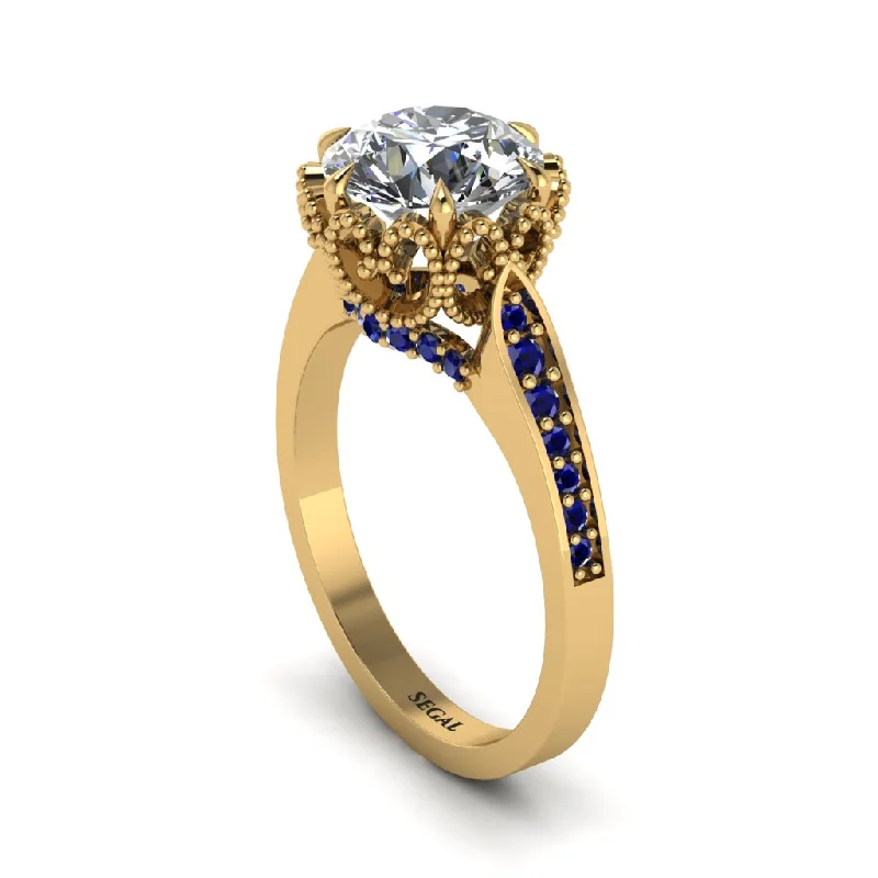 Engagement rings with colored diamonds for women-Diamond Milgrain Engagement Ring - Yara No. 61