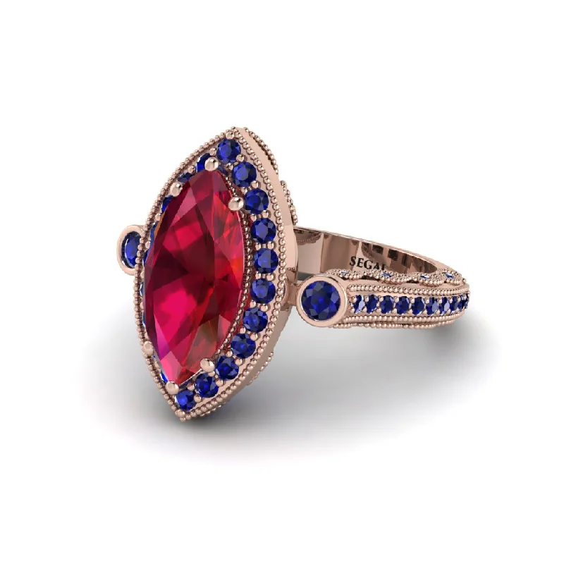 Engagement rings with tanzanite for women-Milgrain Halo Marquise Ruby Engagement Ring - Noreen No. 71