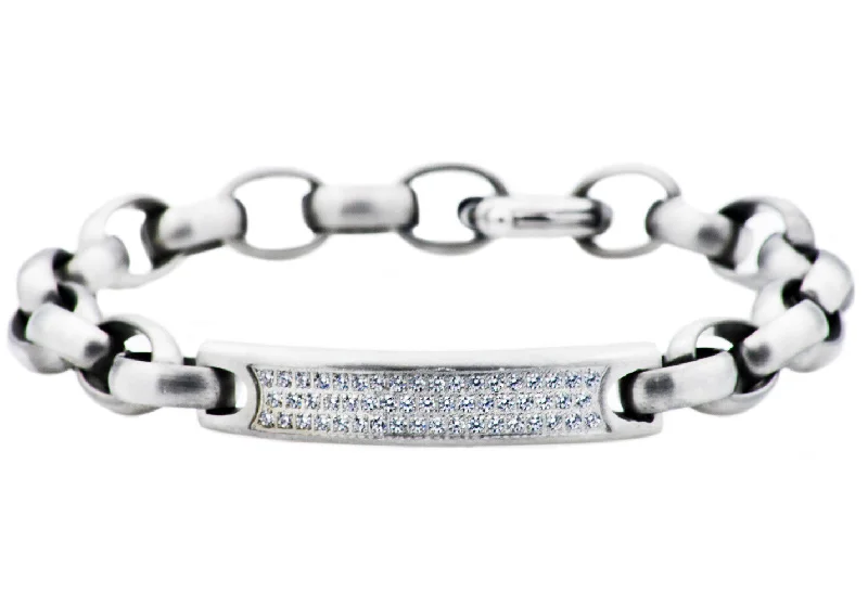 Minimalist women bracelets-Mens Stainless Steel Bracelet With Cubic Zirconia