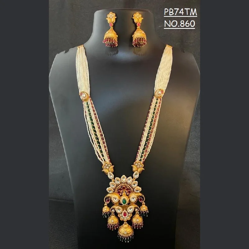 Wedding necklace women-Kala Creation Copper Gold Plated Long Necklace Set