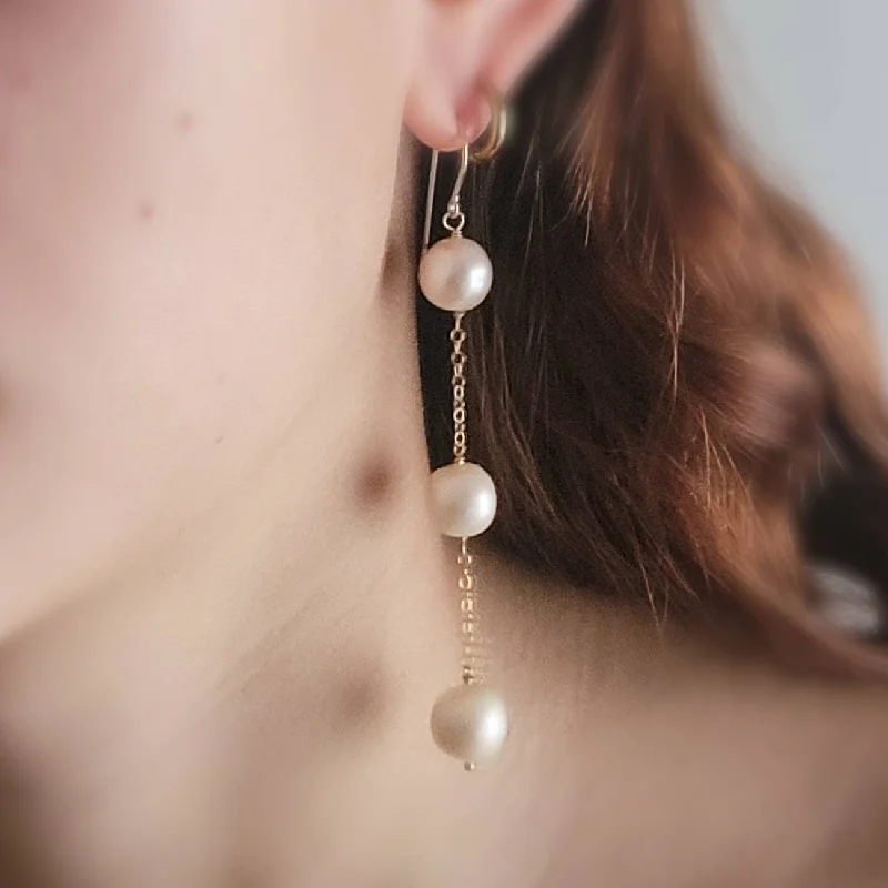 Swarovski crystal women earrings-Long Pearl Drop Earrings