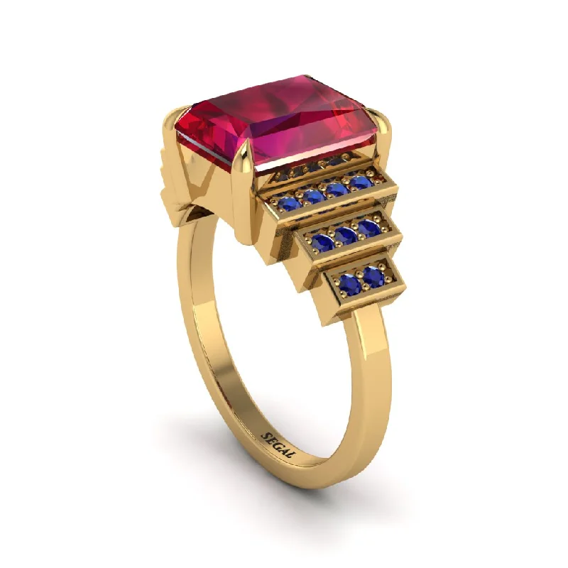 Engagement rings with wide bands for women-Unique Geometric Radiant Ruby Engagement Ring - Wilma No. 70