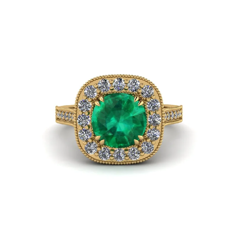 Custom engagement rings for women-Milgrain Halo Round Emerald Engagement Ring - Odette No. 4