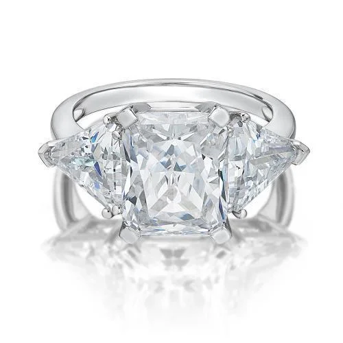 Statement women rings-Aurora Three stone ring with 10.85 carats* of diamond simulants in 10 carat white gold