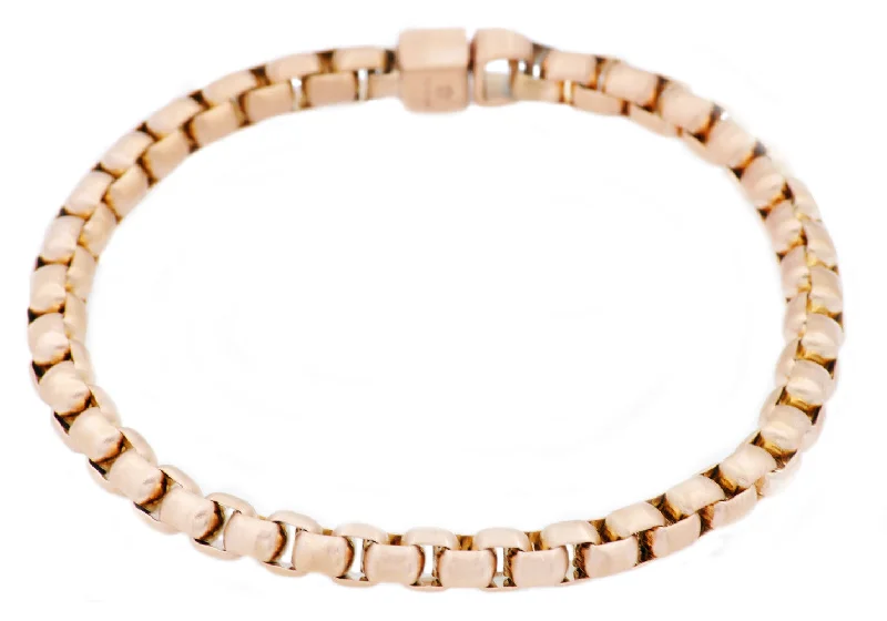 Chunky gold women bracelets-Mens Rose Gold Stainless Steel Round Box Link Chain Bracelet