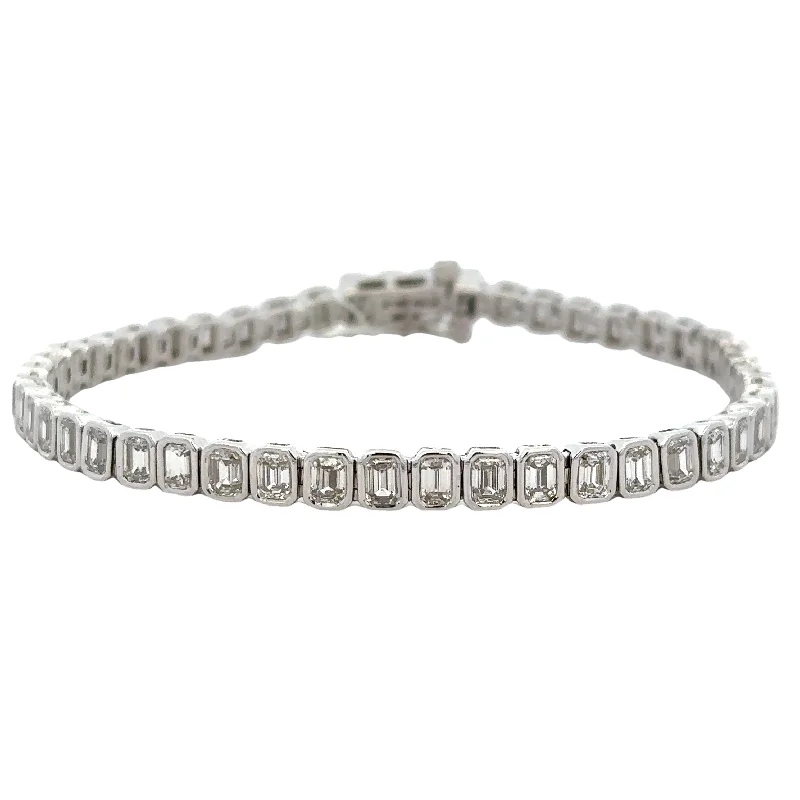 Elegant women bracelets-Emerald Cut Diamond Tennis Bracelet in White Gold