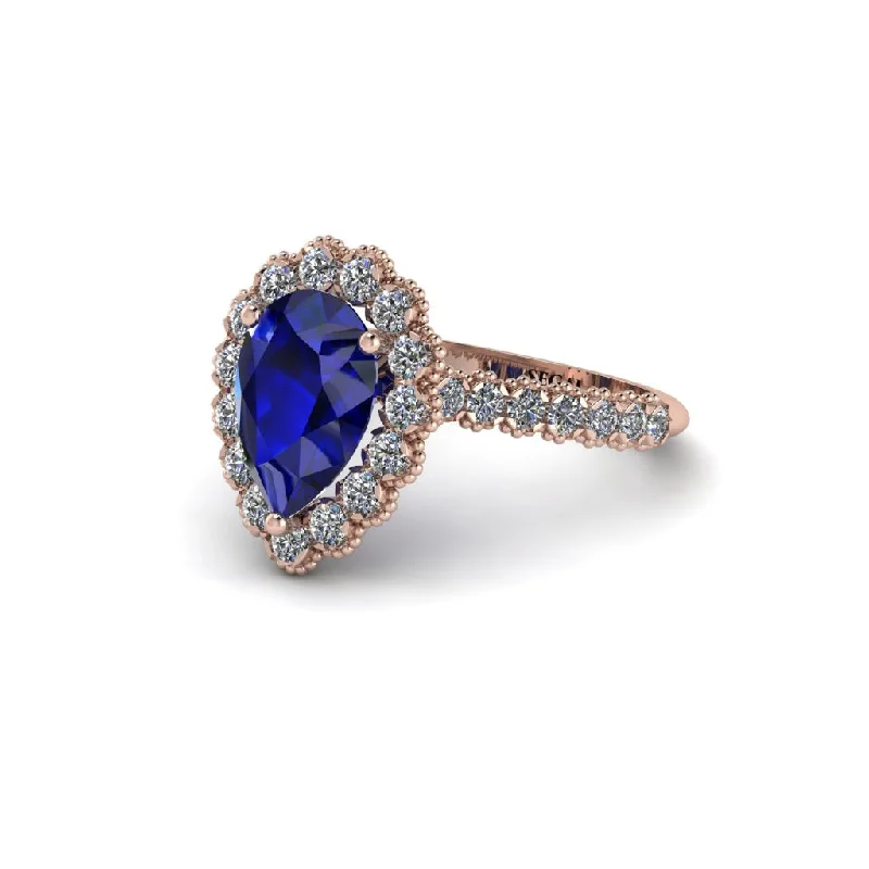 Unique gemstone engagement rings for women-Halo Pear Sapphire Pave Engagement Ring - Ingrid No. 14