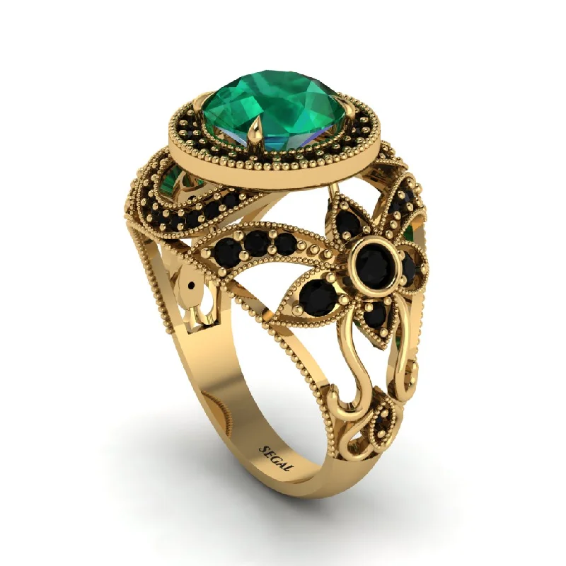 Unique gemstone engagement rings for women-Edwardian Gold Engagement Ring Royal Antique With Emerald - Abbie No. 34