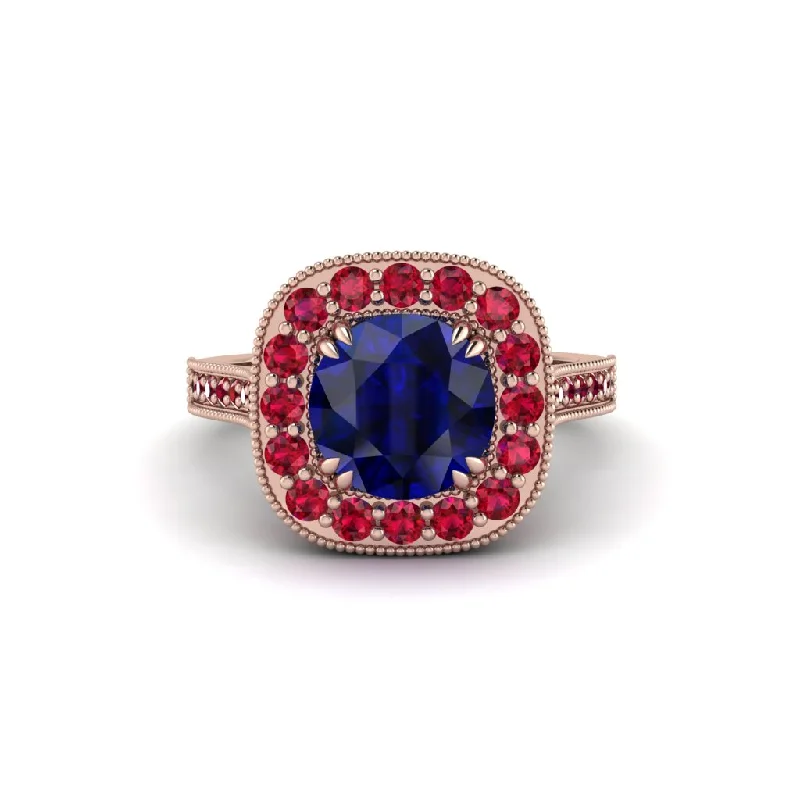 Antique engagement rings for women-Milgrain Halo Round Sapphire Engagement Ring - Odette No. 59