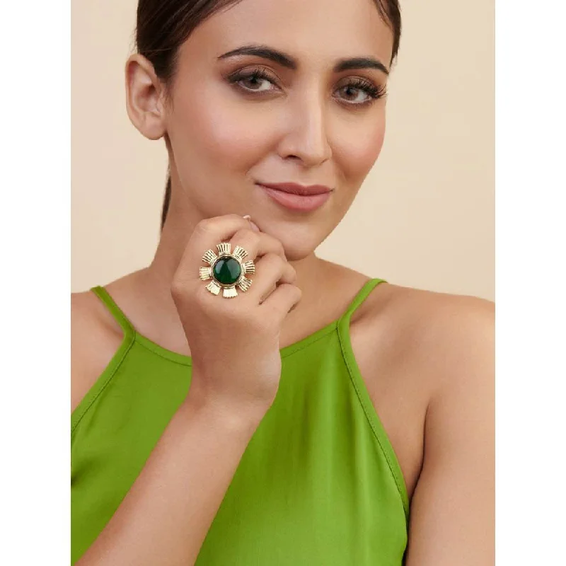 Diamond women rings-Curio Cottage Aina Green and Gold Blossom Ring