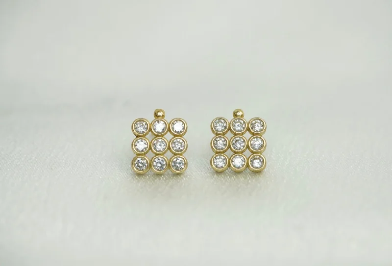 Cuff women earrings-10k Three Line Crystals Stud Earrings