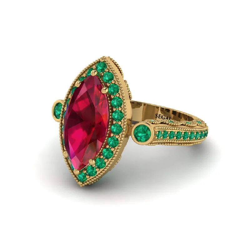 Engagement rings with heart-shaped stones for women-Milgrain Halo Marquise Ruby Engagement Ring - Noreen No. 25