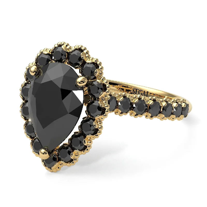 Affordable engagement rings for women with diamonds-Halo Pear Black Diamond Pave Engagement Ring - Ingrid No. 37