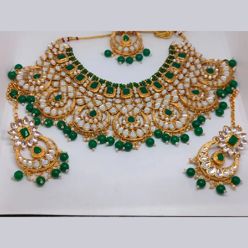 Gold women necklaces-Khushboo Jewellers Gold Plated Kundan Stone And Beads Necklace Set