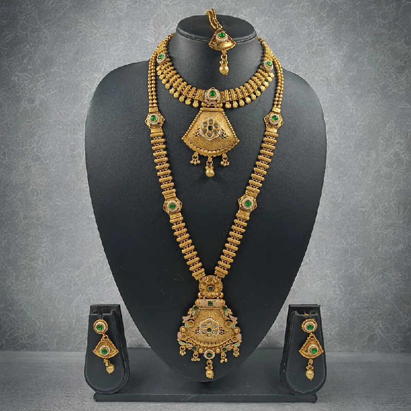 Diamond women necklaces-Gehana Mahal Copper Gold Pota Stone Necklace Combo