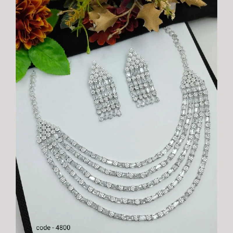 Women necklace jewelry-Aamrapali Silver Plated American Diamond Necklace Set