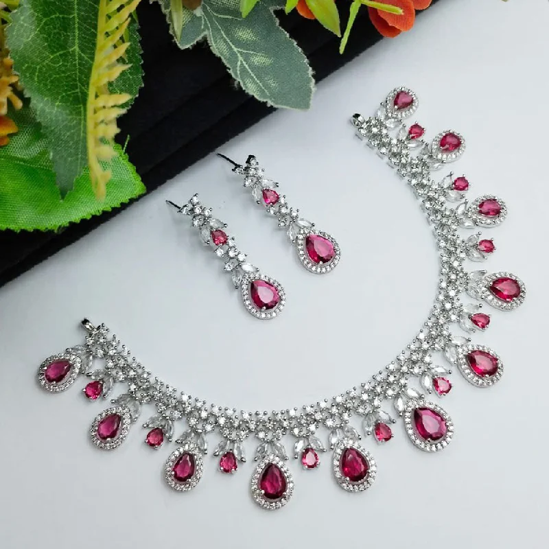 Modern style women necklaces-Aamrapali  Silver Plated American Diamond Necklace Set