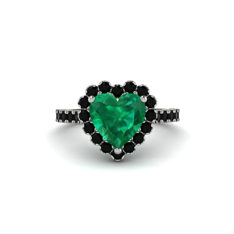 Engagement rings with rose cut diamonds for women-Halo Heart Emerald Pave Engagement Ring - Gail No. 36