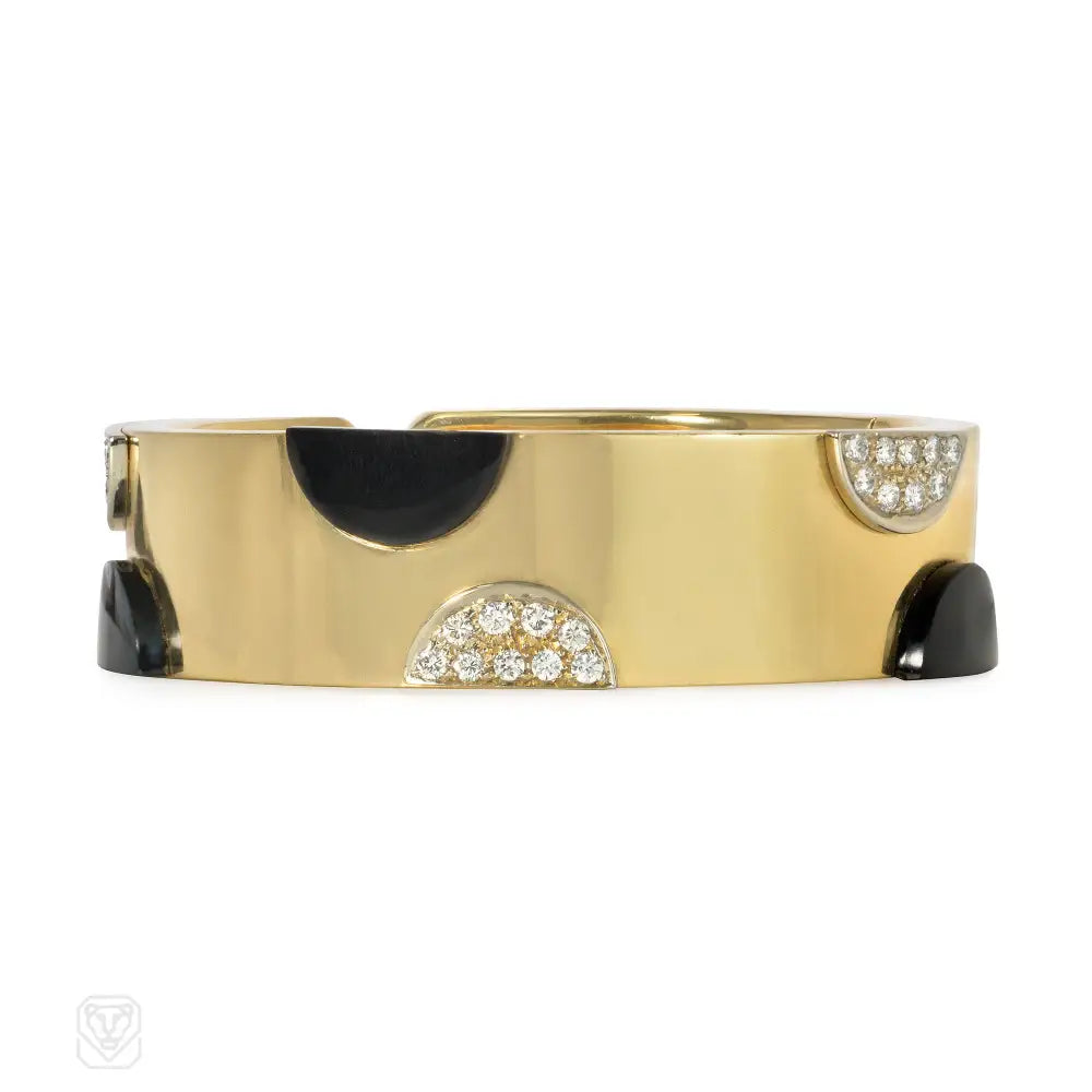 Custom women bracelets-Italian onyx, diamond, and gold cuff bracelet