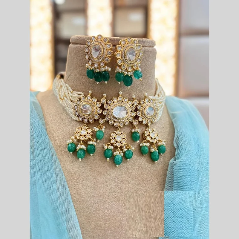 Multi-layer women necklaces-Jewel Addiction Gold Plated Polki Kundan And Beads Choker Necklace Set