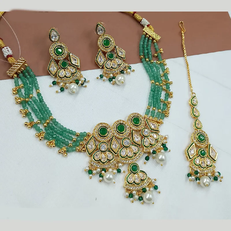 Petite women necklaces-Padmawati Bangles Gold Plated Crystal Stone And Pearls Choker Necklace Set