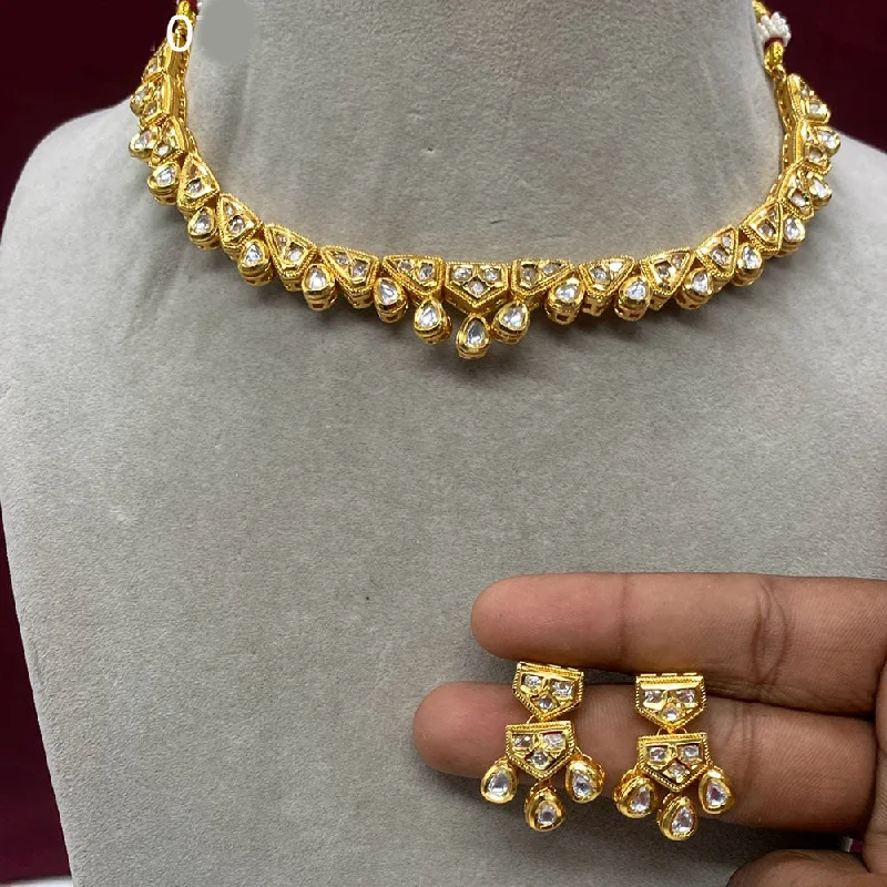 Long women necklaces-Royal Kundan Jewellery Gold Plated Crystal Stone Necklace Set