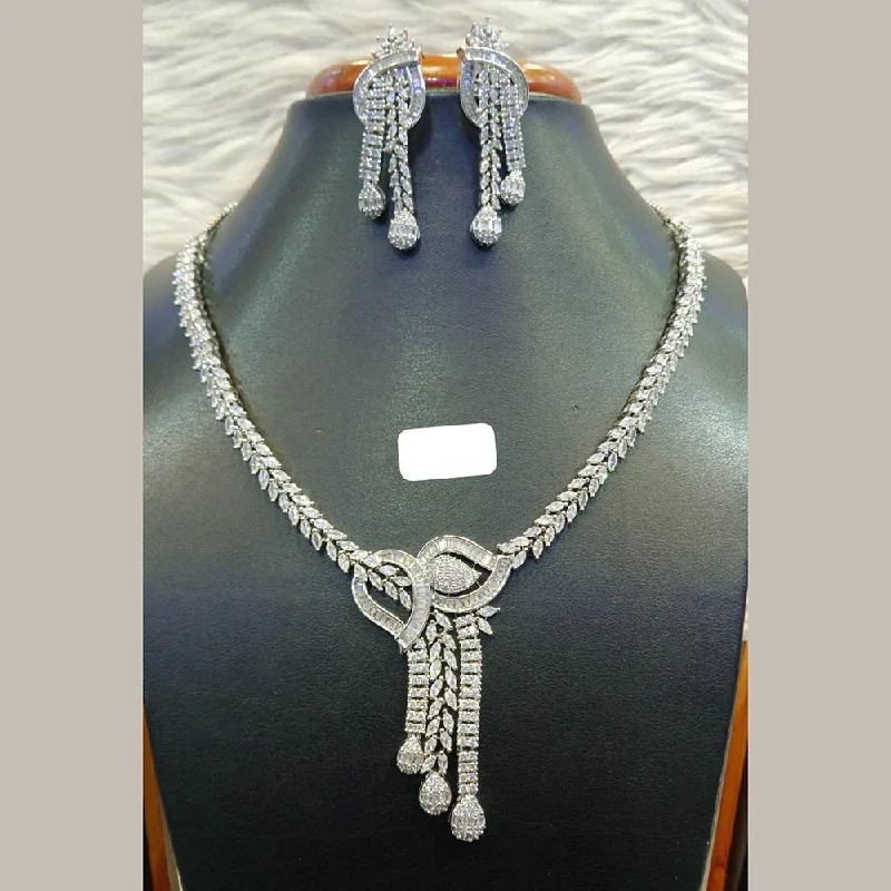 Crystal women necklaces-Jain Jewellers Silver Plated AD Necklace Set