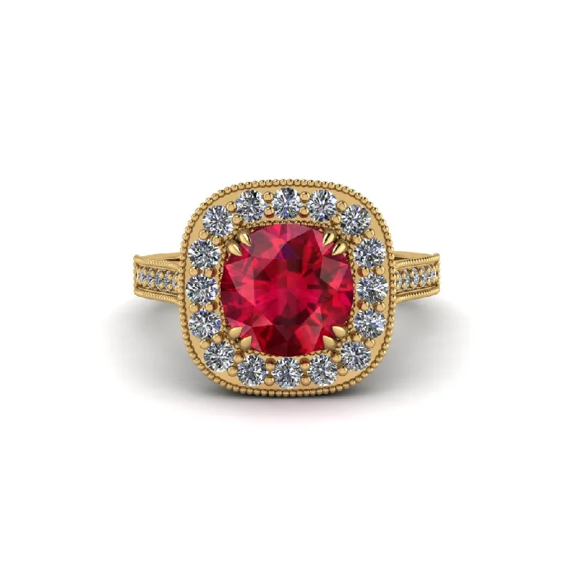 Eco-friendly engagement rings for women-Milgrain Halo Round Ruby Engagement Ring - Odette No. 10