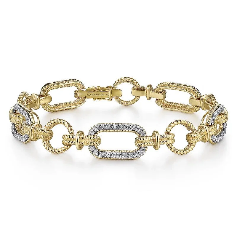 Fashion women bracelets-14K Yellow-White Gold Chain Link Diamond Bracelet