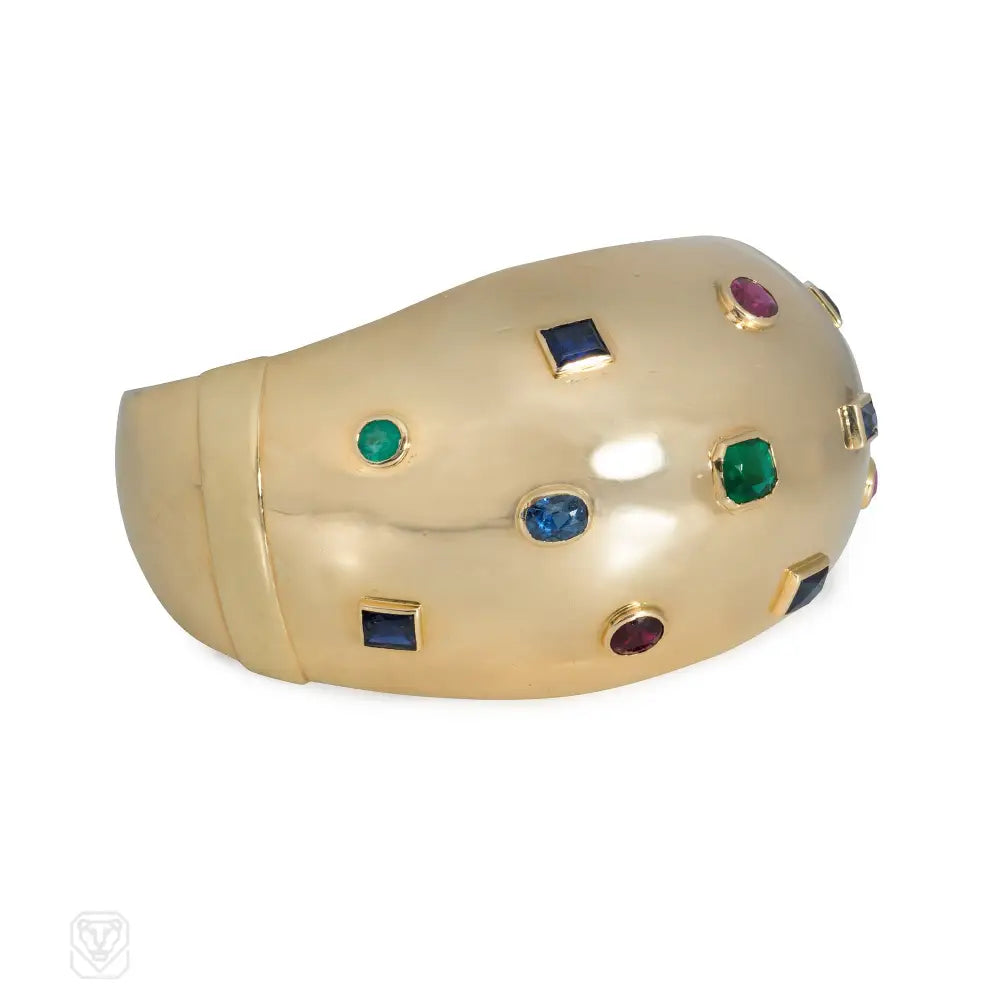 Chunky women bracelets-Belperron Retro gold and multi-gem "Boule" cuff bracelet