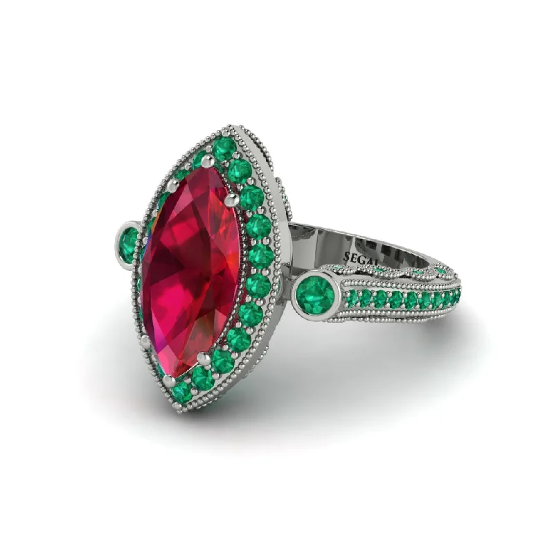 Engagement rings with eternity bands for women-Milgrain Halo Marquise Ruby Engagement Ring - Noreen No. 27