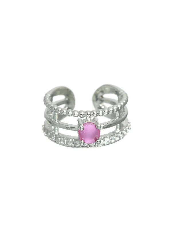 Luxury wedding women rings-Pink Silver-Plated Ad-Studded Handcrafted Adjustable Finger Ring