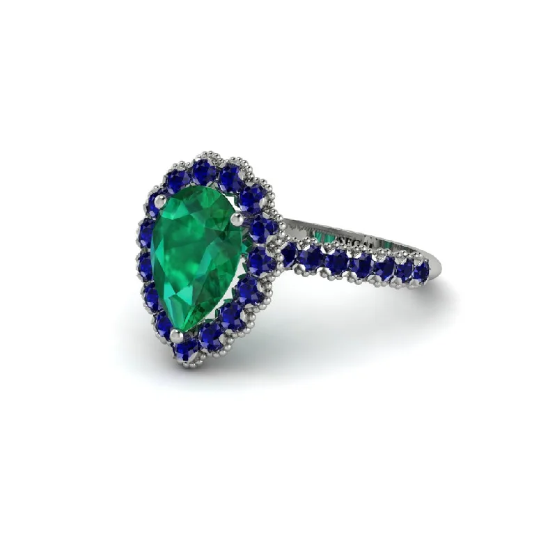 Engagement rings with diamonds for women-Halo Pear Emerald Pave Engagement Ring - Ingrid No. 66