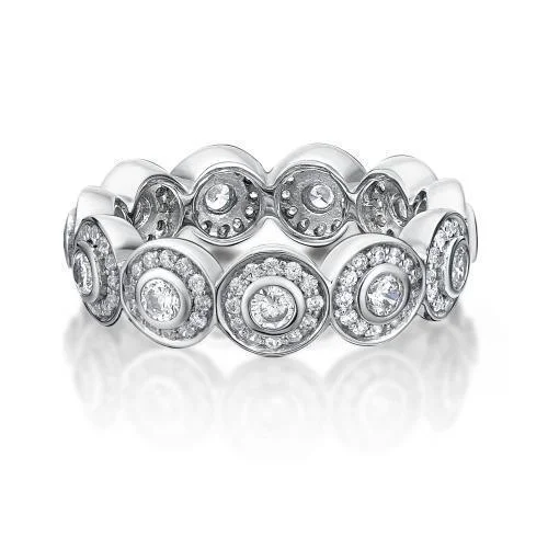 Moonstone women rings-Fancy Bezel Set All-Rounder Band in 10ct White Gold