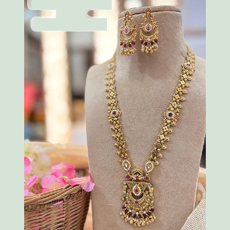 Diamond-studded women necklaces-Jewel Addiction Copper Gold Pota Stone Long Necklace Set