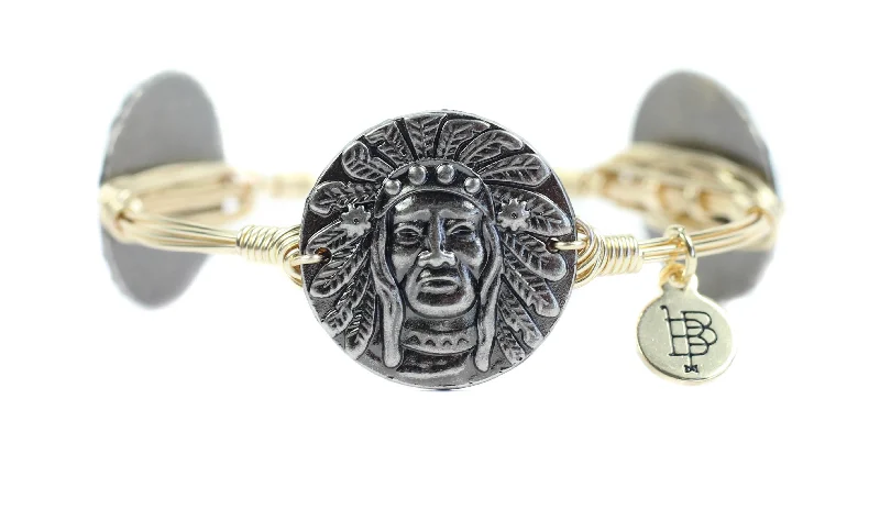 Luxury gold women bracelets-Pewter Indianhead Bangle Bracelet