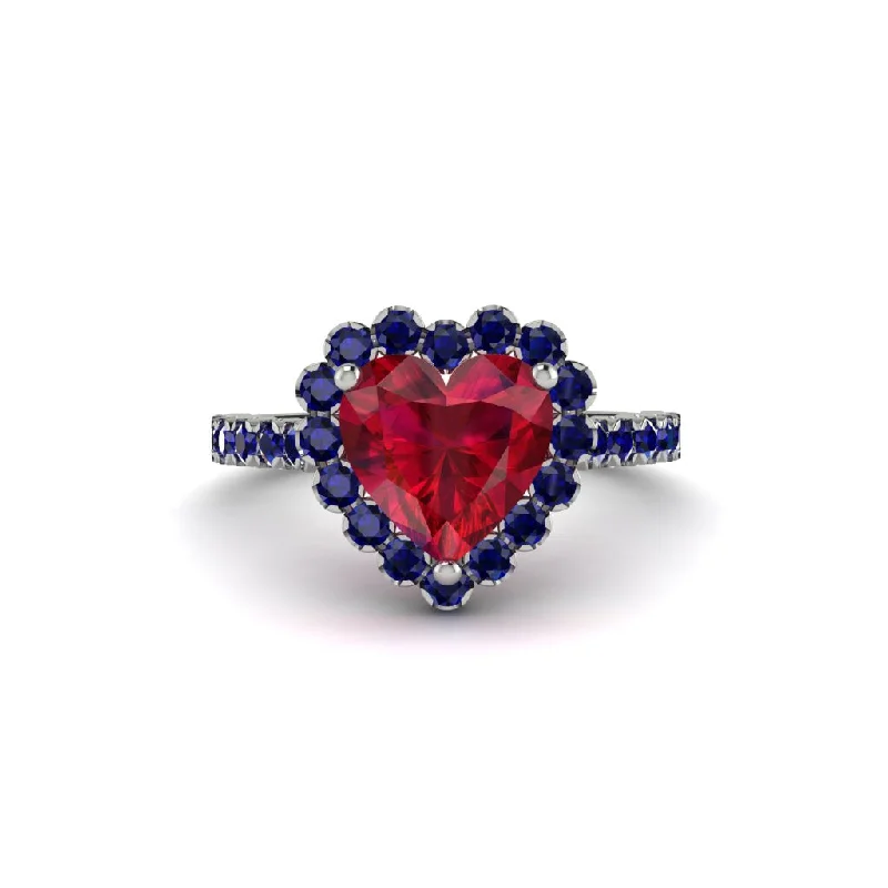 Platinum engagement rings for women-Halo Heart Ruby Pave Engagement Ring - Gail No. 72