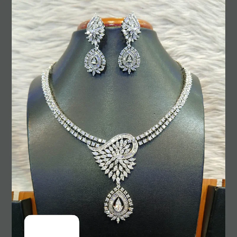 Wedding dress women necklaces-Jain Jewellers Silver Plated AD Necklace Set