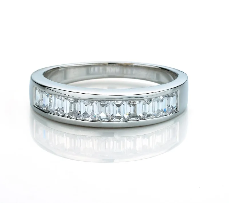 Minimalist women rings-Wedding or eternity band with 0.66 carats* of diamond simulants in 14 carat white gold