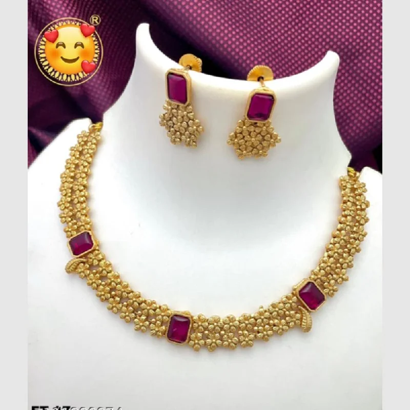 Flower pendant women necklaces-Manisha Jewellery Gold Plated Pota Stone Necklace Set